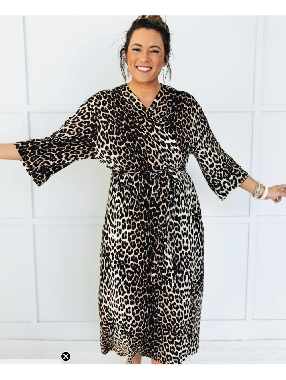Nesting Olive Full Length Leopard Print Robe, Women's Small/Medium